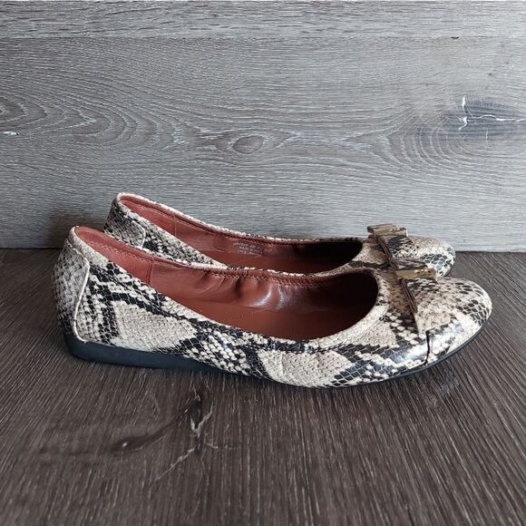 Cole Haan Elsie Snakeskin Elsie Bow Ballerina Flats Size 8B - Picture 1 of 9